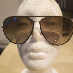 GUCCI Brown Leather Covered Aviator Sunglasses